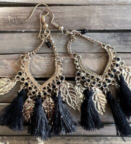 SALE! VL Dressy Leaves BOHO Cotton Earrings, black/gold